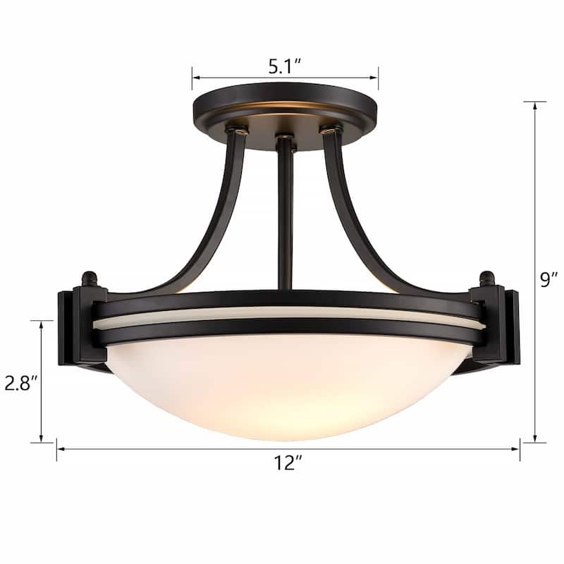 Manarola Semi Flush Mount Ceiling Light Milk Glass Shade 2-Bulbs