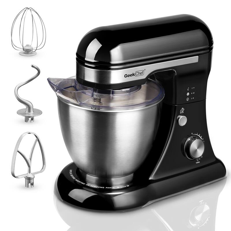 Geek Chef Electric Stand Mixer, 4.8QT 12 Speeds Tilt-head Food Mixer with Dough Hook, Rotary Knob for Home Kitchen Use - Black