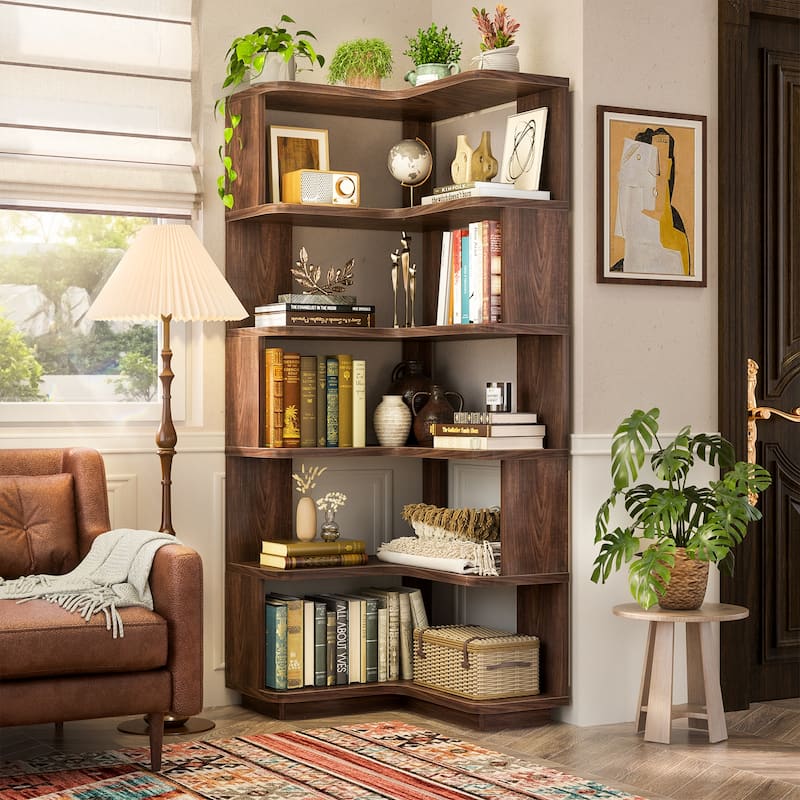 5-Tier Corner Space Shelving Bookshelves, Freestanding Display Storage Shelving