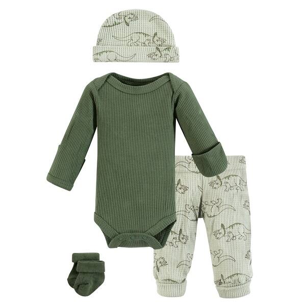 slide 1 of 1, Hudson Baby Boys Thermal Preemie Layette Set 4pc Long Sleeve Outfit, Sage Dinosaur, Preemie - Sage Dinosaur Long Sleeve Preemie - Sage Dinosaur Long Sleeve