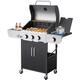 Erommy 3/4 +1 Burner BBQ Propane Gas Grill，24,000/ 36,000 BTU Stainless Steel Patio Barbecue Grill with Stove and Side Table - 48.4''L x 19.7''D x 44.5''H