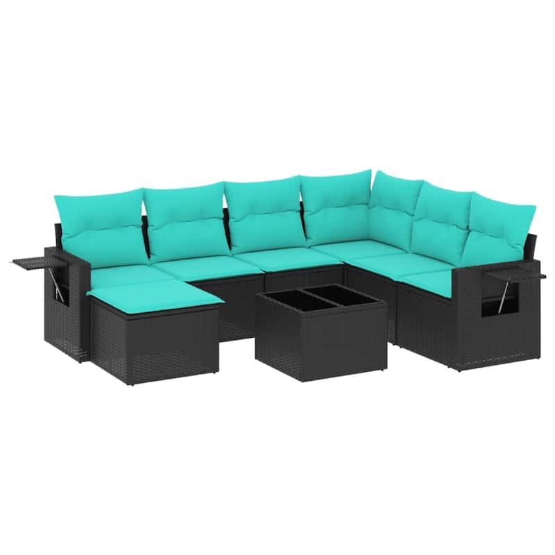 vidaXL Patio Sofa Set with Cushions Outdoor Conversation Furniture Poly Rattan - 24.4 x 24.4 x 27.2