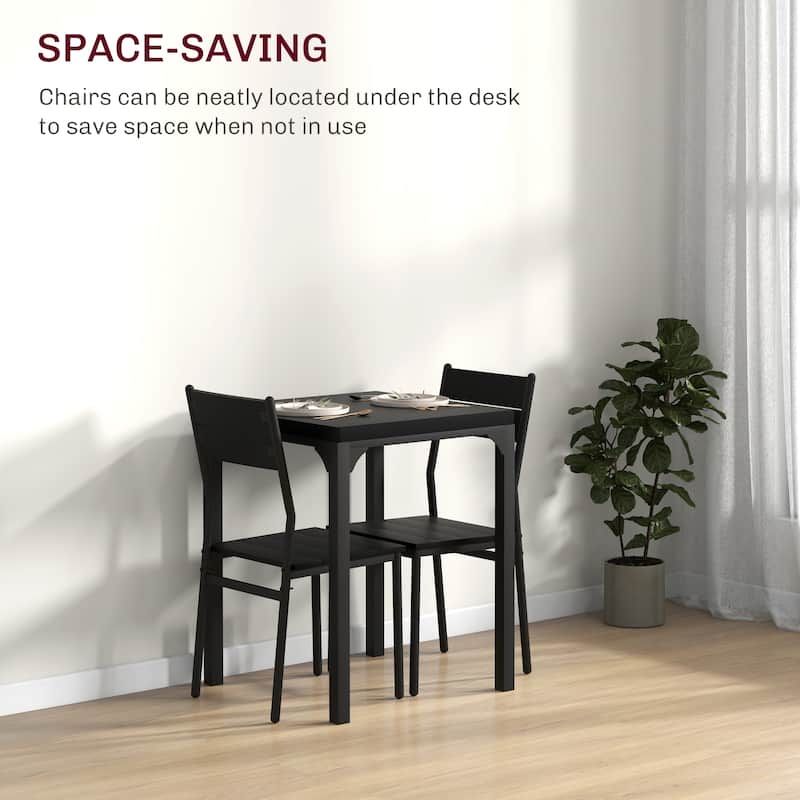 3-Piece Black Bar Table Set Included 2 Slatted Chairs with Steel Frame for Kitchen or Breakfast Nook