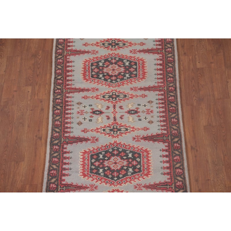 Kazak Oriental Runner Rug Handmade Geometric Wool Carpet - 2'7"x 9'11"