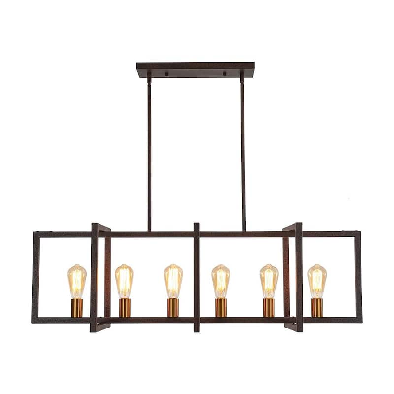 6-Light Black Rectangle Linear Island Pendant Farmhouse