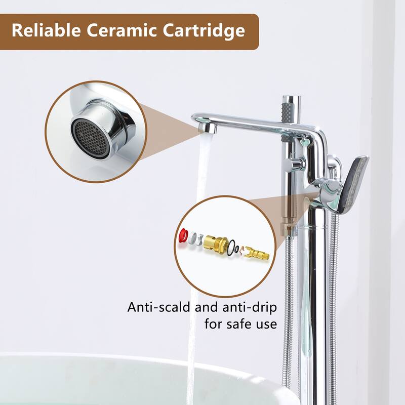 Bathtub Faucet Floor Mounted Free Standing Tub Filler W/Handheld