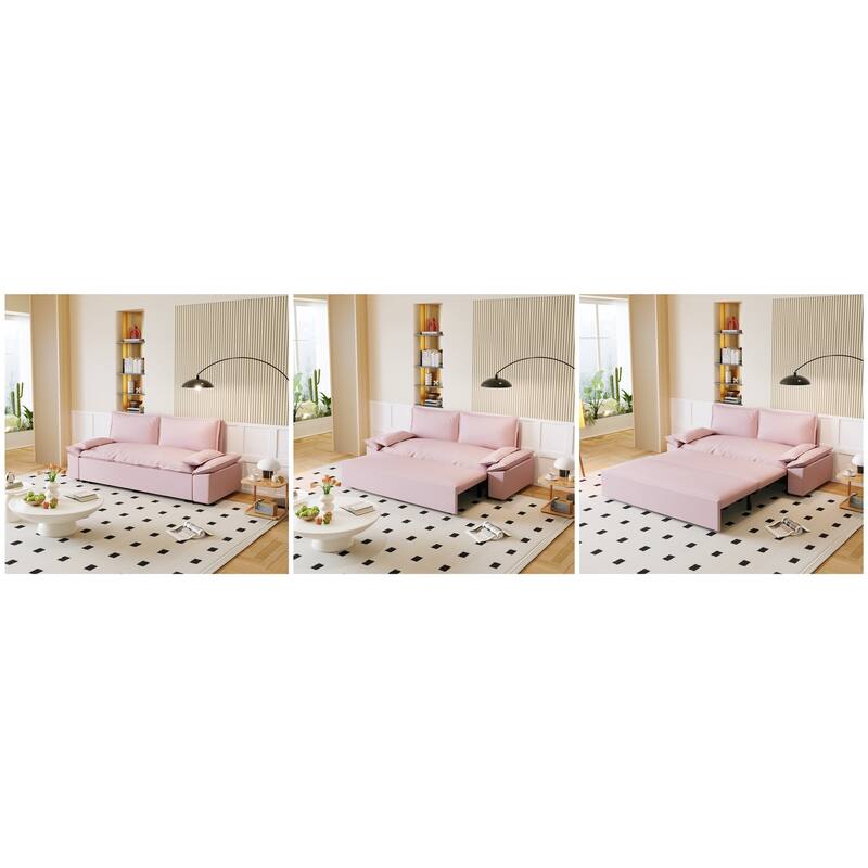 70.1" Queen 3-in-1 Convertible Sleeper Pull Out Sofa Bed with 2 Soft Pillows