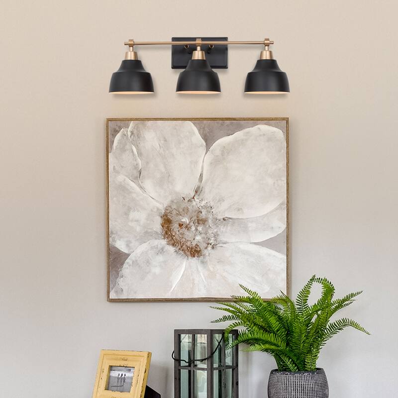 Modern Black Gold 3-Light Dimmable Bathroom Vanity Lights Wall Sconces - L24.5"x W 7"x H 8"