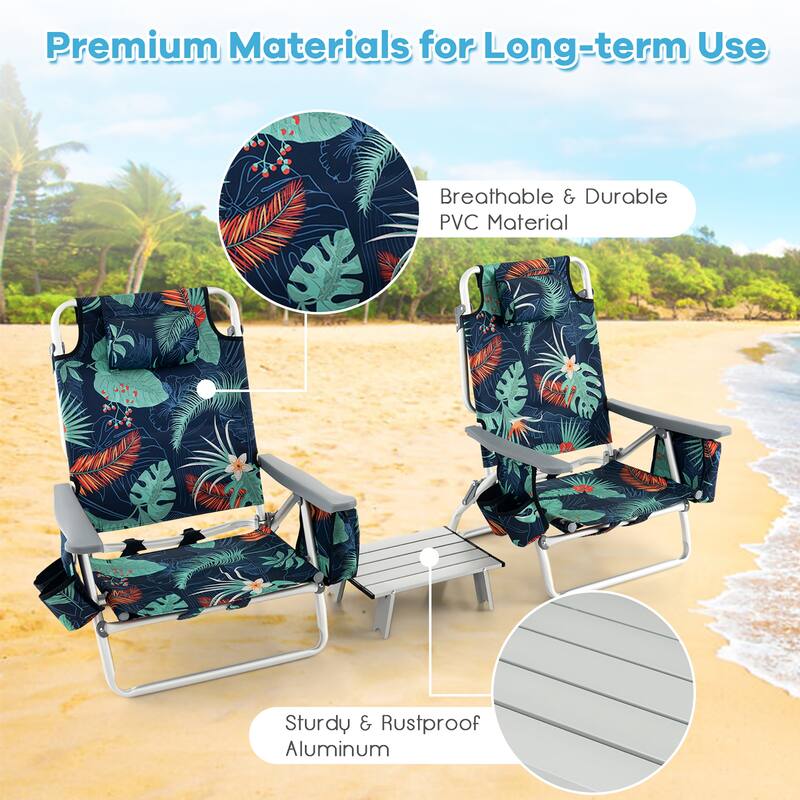 Gymax 2-Pack Folding Backpack Beach Chair Table Set 5-Position Outdoor