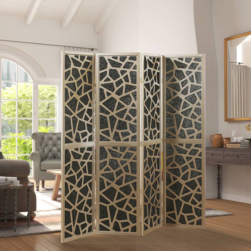 Roundhill Furniture Aurra 4-Panel Wood Room Divider, Folding Portable Partition Screen