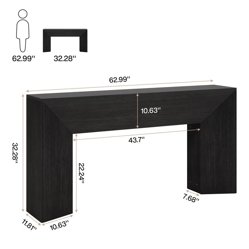 63 Inches Black Console Sofa Table for Living Room Hallway - 63" W x 11.8" D x 32.3" H