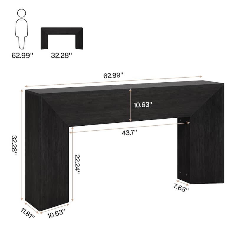 63 Inches Long Black Console Table for Entryway Living Room - 63" W x 11.8" D x 32.3" H