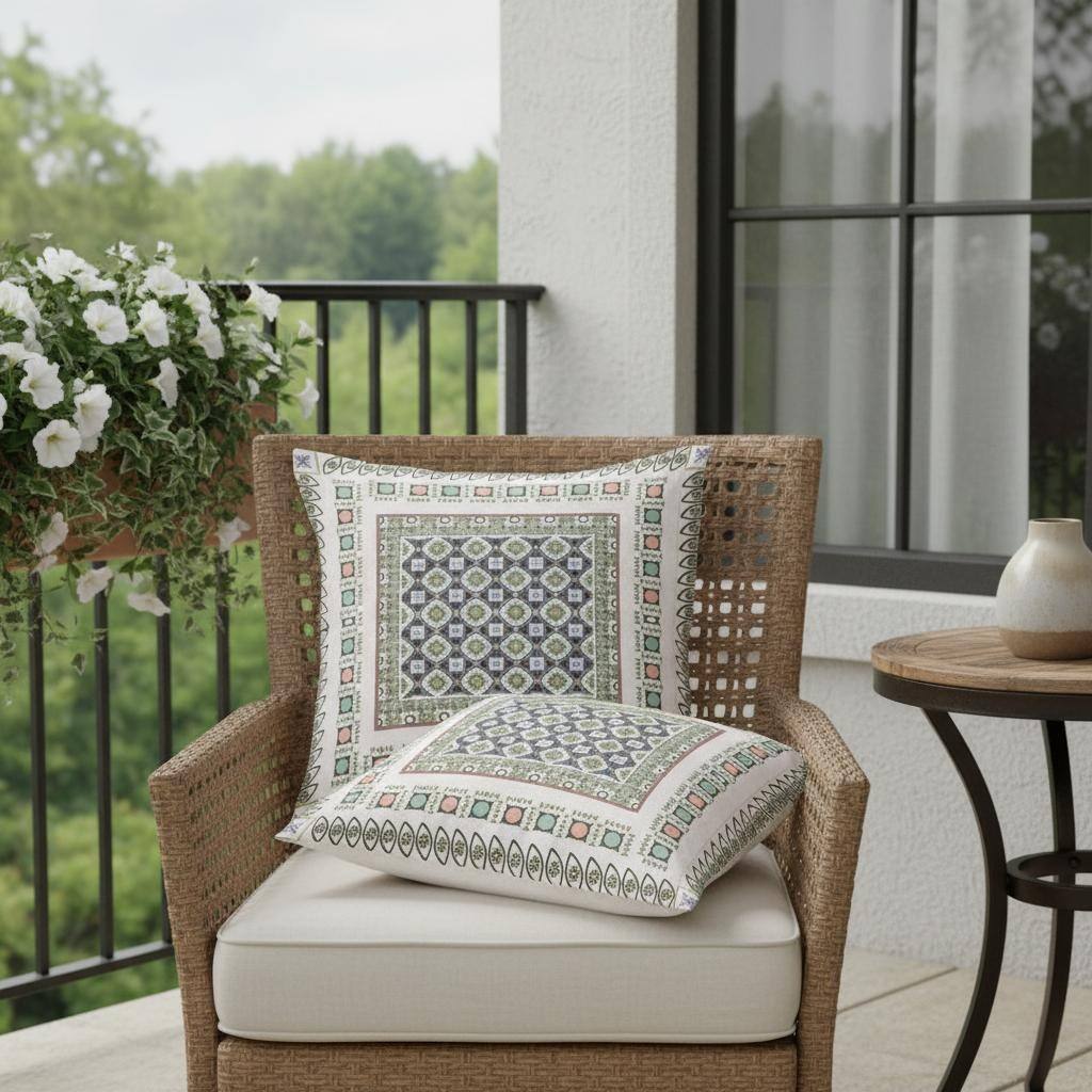 HomeRoots Set of Two 16" X 16" Blue and White Blown Seam Floral Indoor Outdoor Throw Pillow - 16.00' X '16.00' X '5.00