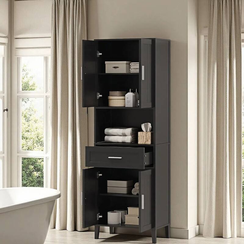 Bathroom Storage Cabinet Tall, 70.9" Cabinet Freestanding, Bathroom Pantry with Drawer, 2 Adjustable Shelves, Open Storage