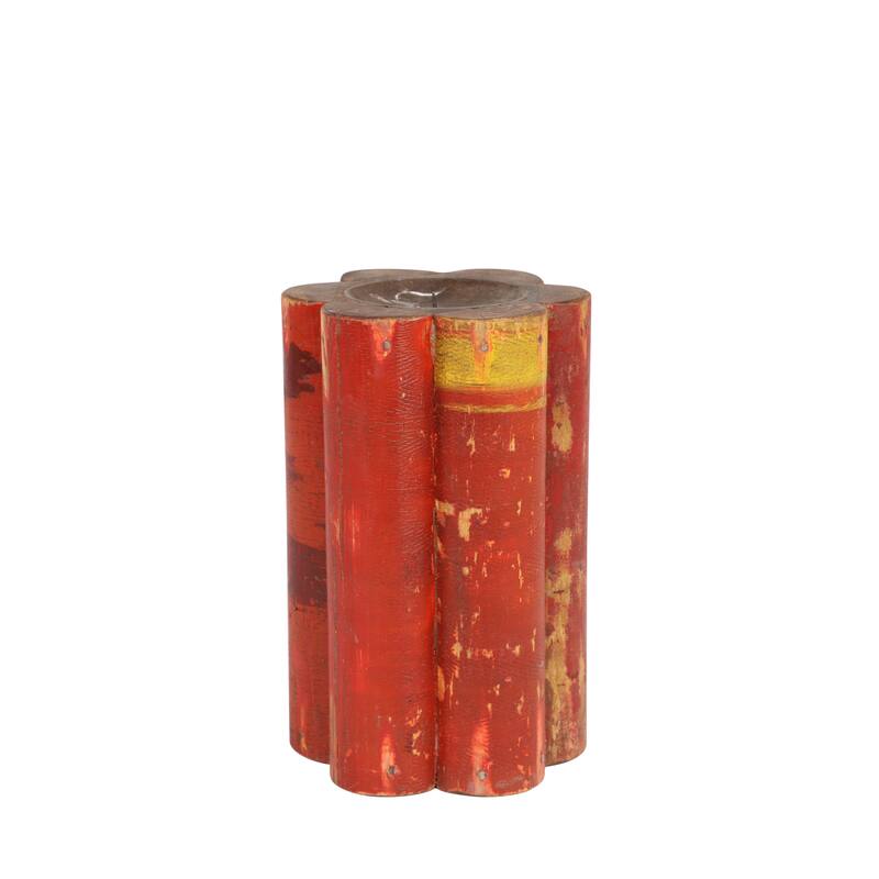Red Wood Distressed Decorative Candle Holder
