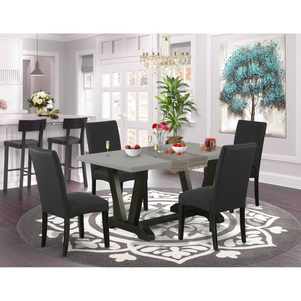 5-Piece Rectangle Natural Oak Finish Solid Wood Top Dining Table with 4 Parson Chair with