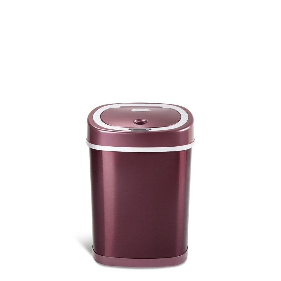 NINESTARS 3.9 Gal. Stainless Steel Motion Sensor Trash Can Burgundy DZT-15-9