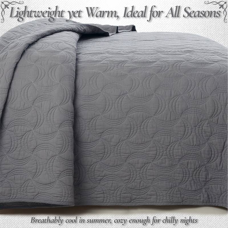 Cozy Line Solid Gray Spiral Swirl Pinwheel 3 Piece Cotton Quilt Bedding Set
