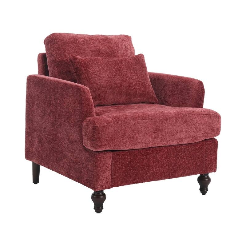 Mid Century Modern Chenille Fabric Armchair with Solid Wood Frame