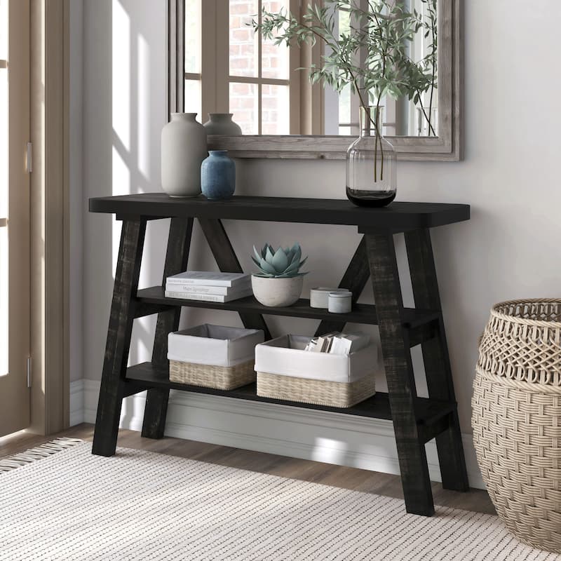 Maison Farmhouse 47-inch 2-Open Shelf Console Table - Reclaimed Black Oak