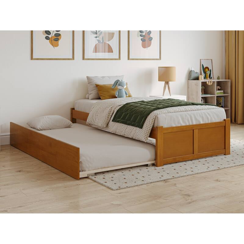 Concord Platform Bed with Footboard and Twin Trundle Bed - Light Toffee - Twin