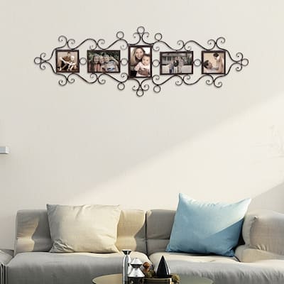 Adeco 5 Openings Metal Filigree Wall Hanging Collage Pic Photo Frame
