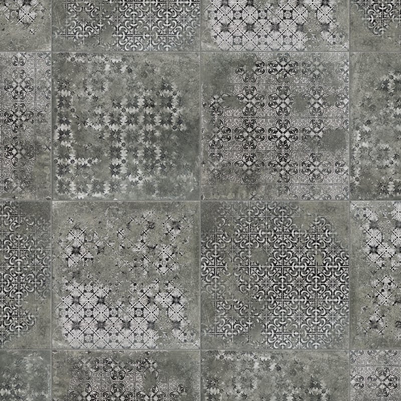 Merola Tile Antigua Deco Graphite 13" x 13" Porcelain Floor and Wall Tile