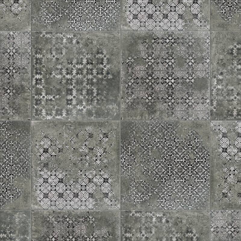 Merola Tile Antigua Deco Graphite 13" x 13" Porcelain Floor and Wall Tile