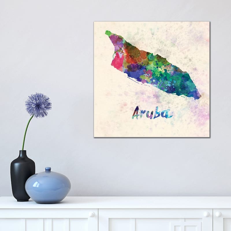 iCanvas "Aruba Map In Watercolor" by Paul Rommer Canvas Print - 18x18x1.5