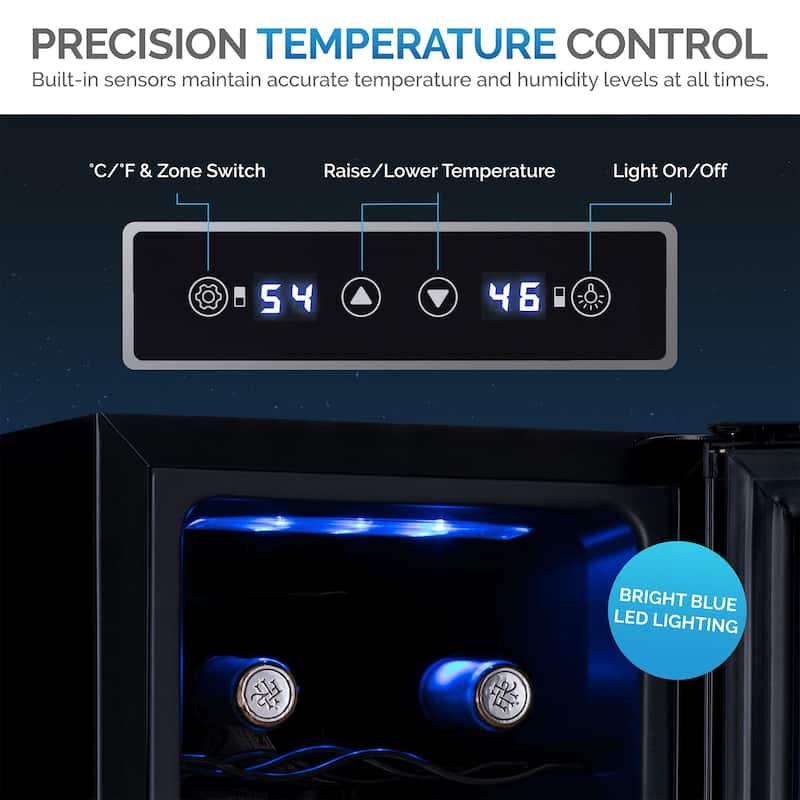 Newair Shadow-T Series Wine Cooler Refrigerator, 18 Bottle Dual Temperature Zone, Freestanding, Thermoelectric, Digital Control