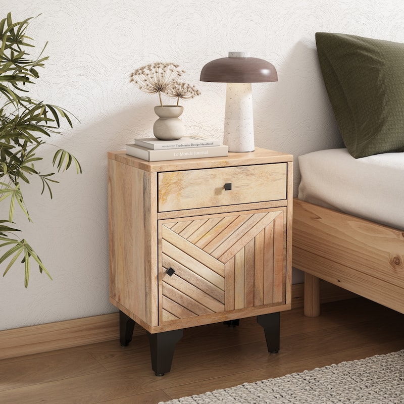 Modern Solid Wood Nightstand with Effortless Glide Drawers - Natural