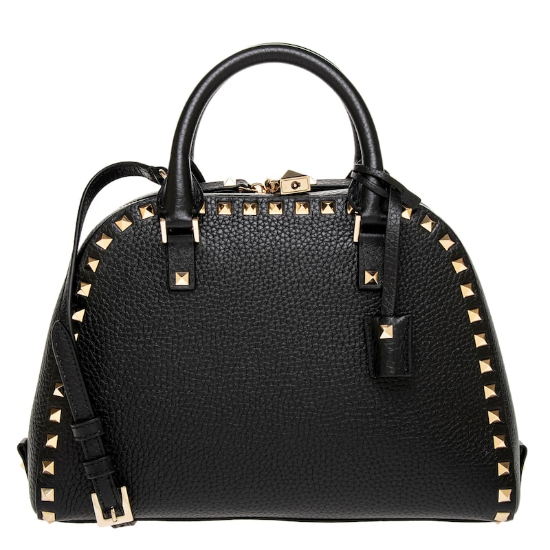 Valentino Rockstud Leather Top Handle Bag - Black