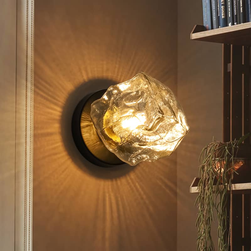 1-Light Modern Glass Wall Sconce - Clear Glass Shade Wall Light for Living Room, Bedroom, and Hallway