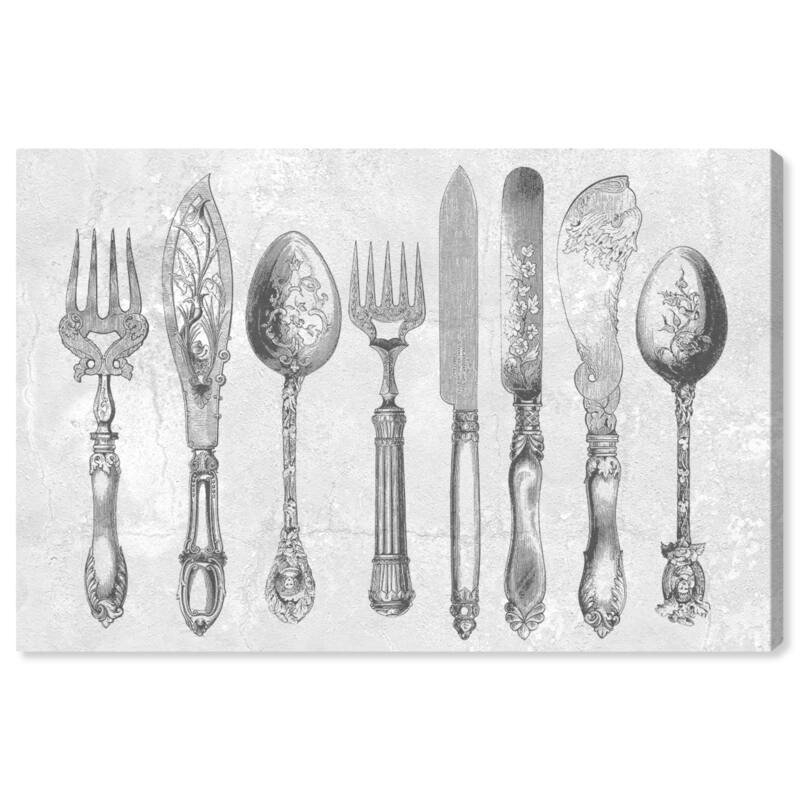 Wynwood Studio 'Royal Cutlery Grey' Food and Cuisine Wall Art Canvas Print Cooking and Chef - Gray, White