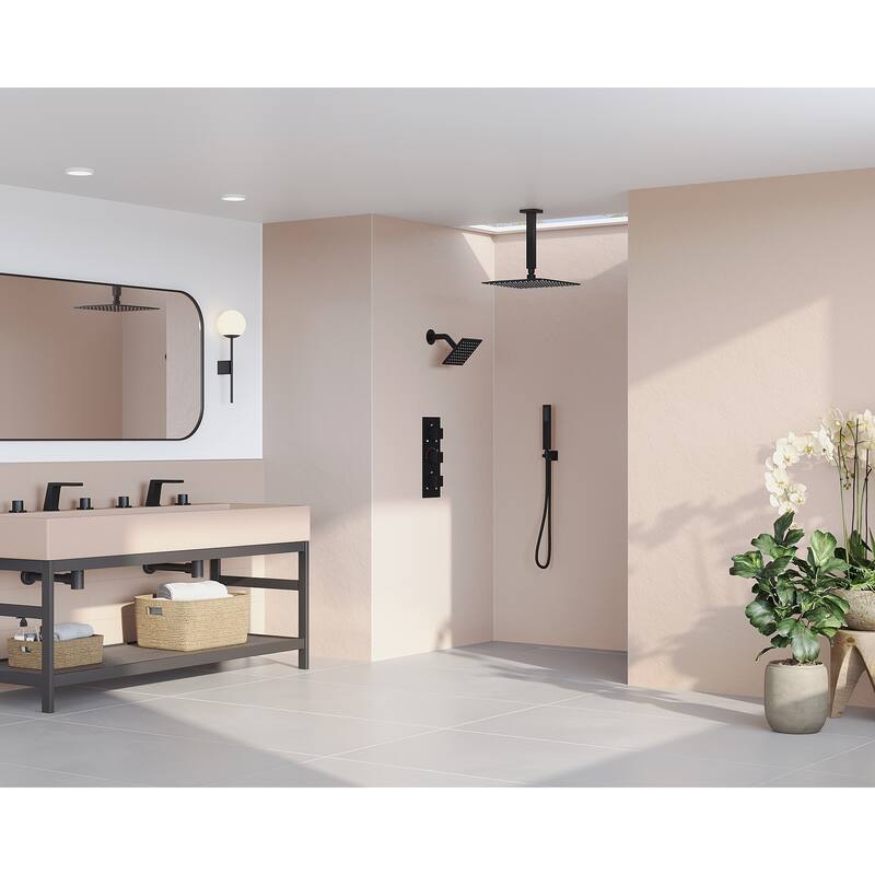 GRANDJOY 12" Ceiling-Mount Shower System Rainfall Shower Head with Anti-Scald Valve