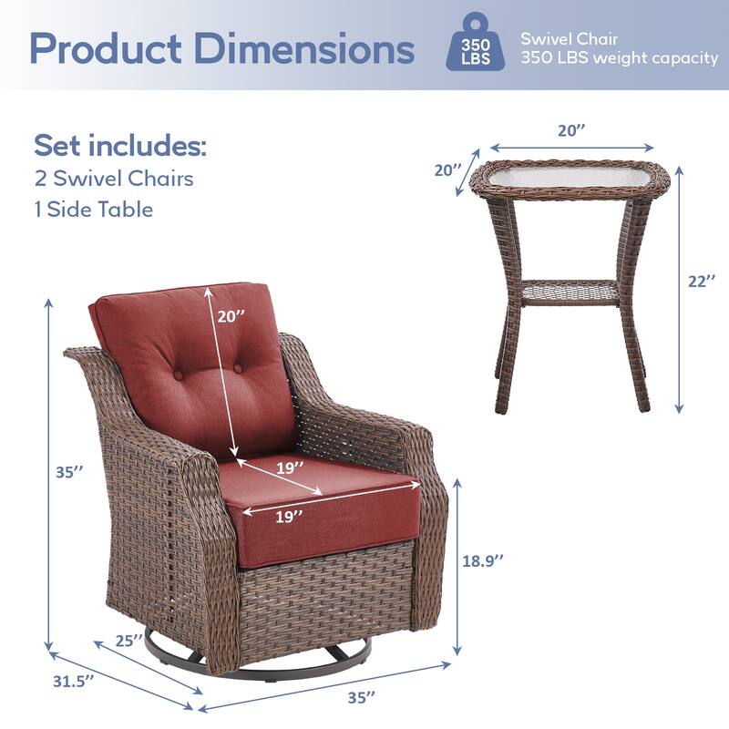 3 Pieces Swivel Chairs with Glass Side Table