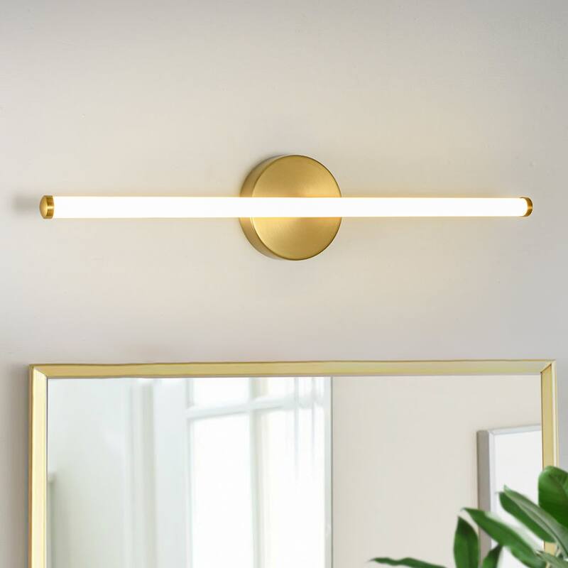 Minimalist 1-Light Dimmable LED Vanity Light Linear Metal Wall Sconce - N/A - Brass