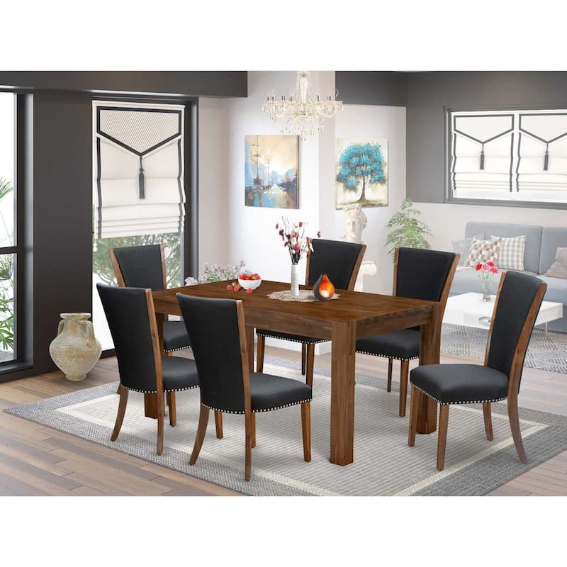 HomeStock 7-Piece Natural Oak Finish Solid Wood Top Dining Table with 6 Parson-Chairs