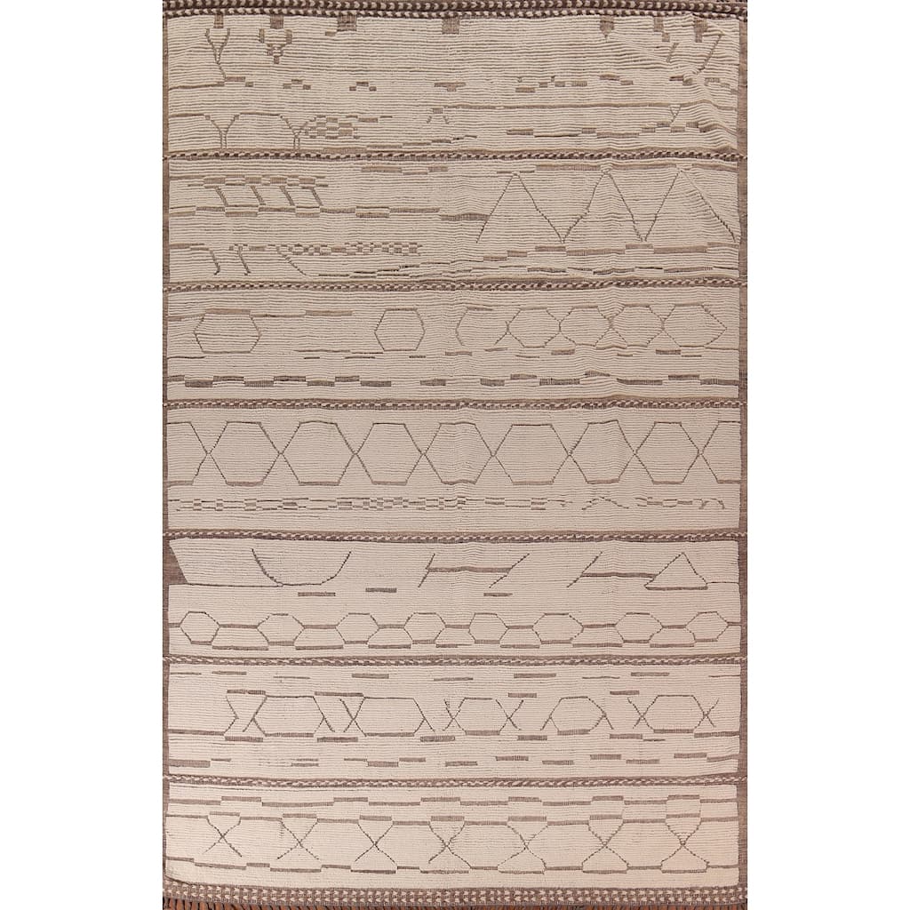 Ivory Moroccan Large Area Rug Handmade Wool Carpet - 9'10"x 14'9"