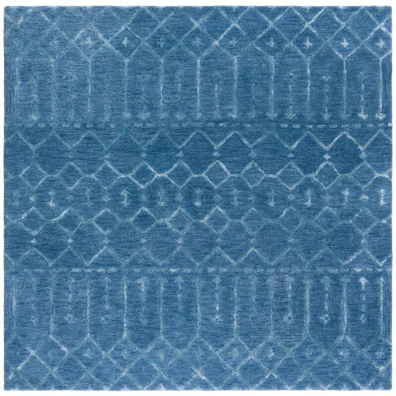 SAFAVIEH Handmade Himalaya Parasols Modern Wool Rug - 6' Square - Navy/Silver