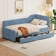 preview thumbnail 15 of 28, Twin Stripe L-shaped Semi-enclosed Daybed wStorage Drawers, Corduroy Upholstered Daybed, Wood Slat Support, No Spring Box Need
