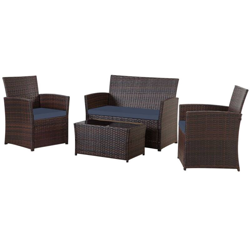 4 PCS Wicker Patio Conversation Set Rattan Seating Sofa Chair