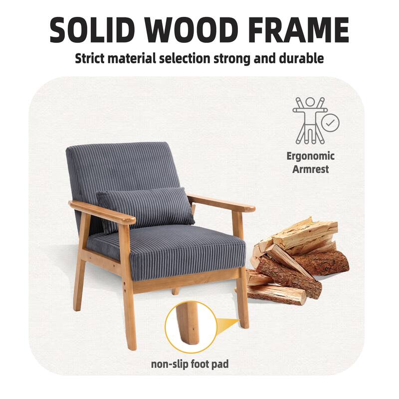 Corduroy Accent Chair,Solid Wood Armchair for Living Room