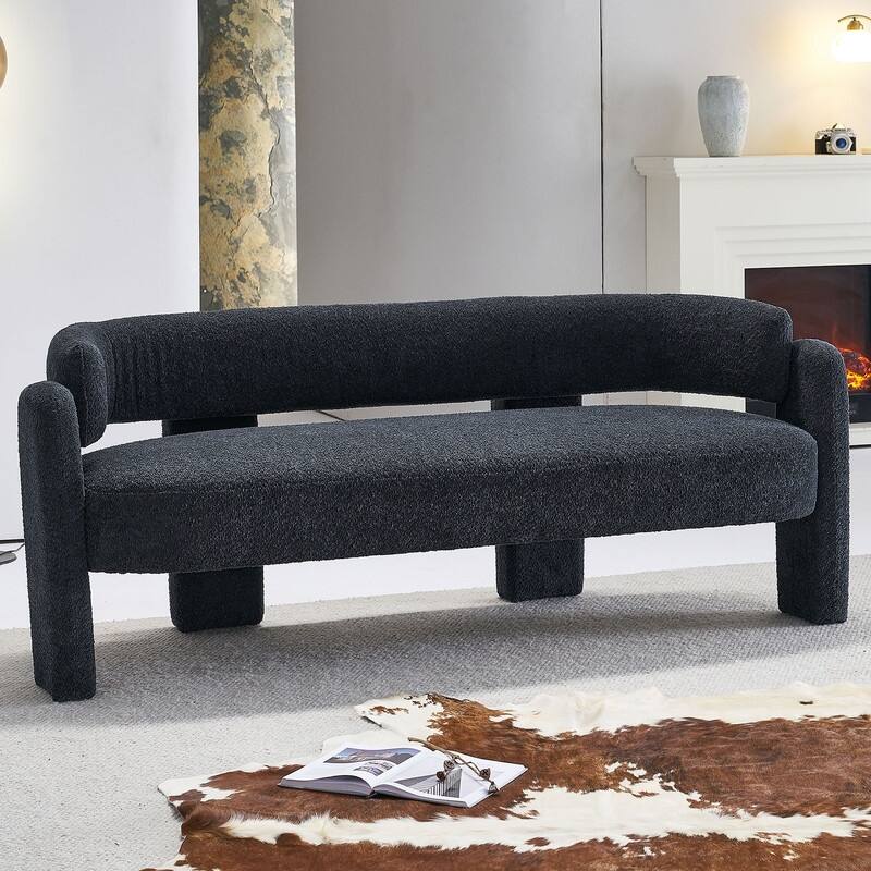 75" W Boucle Upholstery Modern Loveseat Sofa for Living Room - DARK GREY