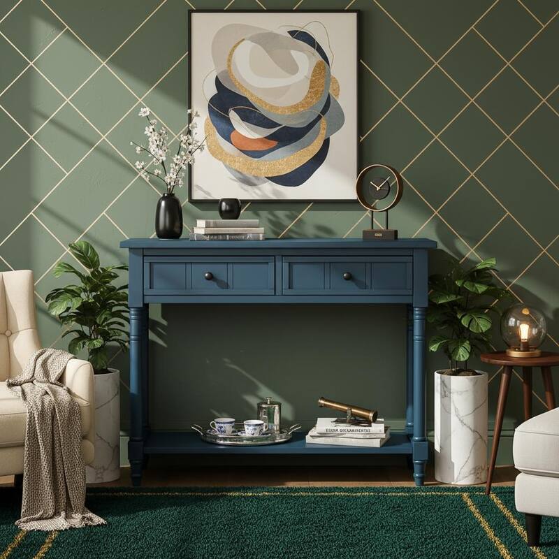 Daisy Carved-Leg Console Table with Dual Drawers & Display Shelf by Harper&Bright Designs