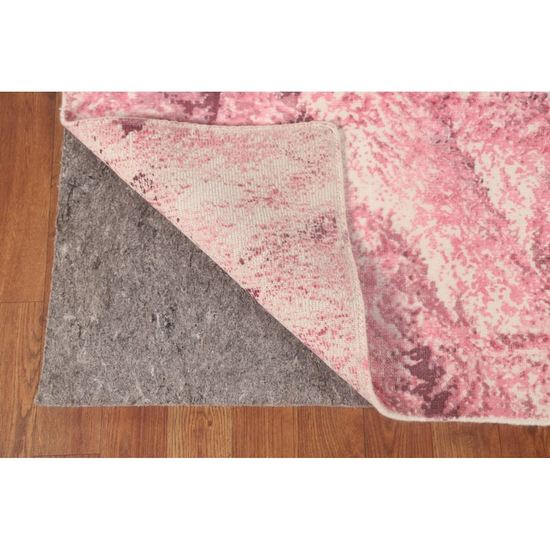 All-Over Pink Abstract Modern Area Rug Handmade Wool Carpet - 5'11" x 8'11"