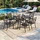 preview thumbnail 5 of 3, Outdoor Patio 2 Tiers Iron Steel Slatted Rectangle Dining Table Black with Umbrella Hole for 6 Person - 60" x 37"