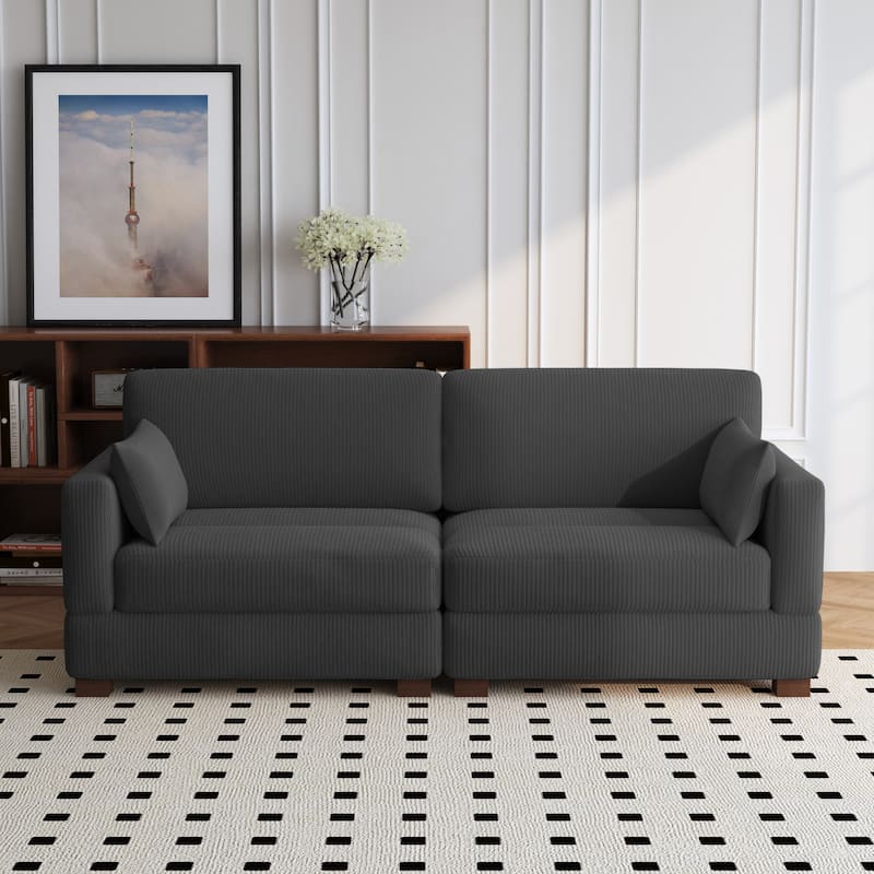 84.5″W Modern Corduroy Couch Modular Sofa - Single Sofa - Grey