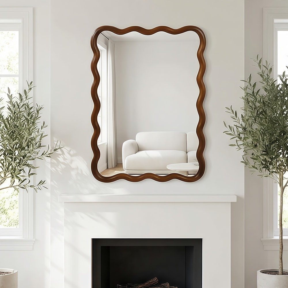 Wavy Rectangle Solid Wood Frame Decorative Mirror,For Bedroom, Bathroom, Living Room, Entryway