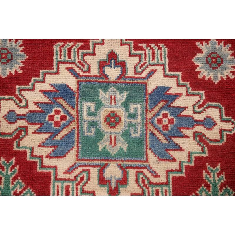 Geometric Red Kazak Area Rug Handmade Wool Carpet - 5'2" x 6'9"